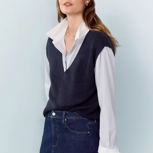 Ann Taylor Navy V‑Neck Knit Sweater Vest